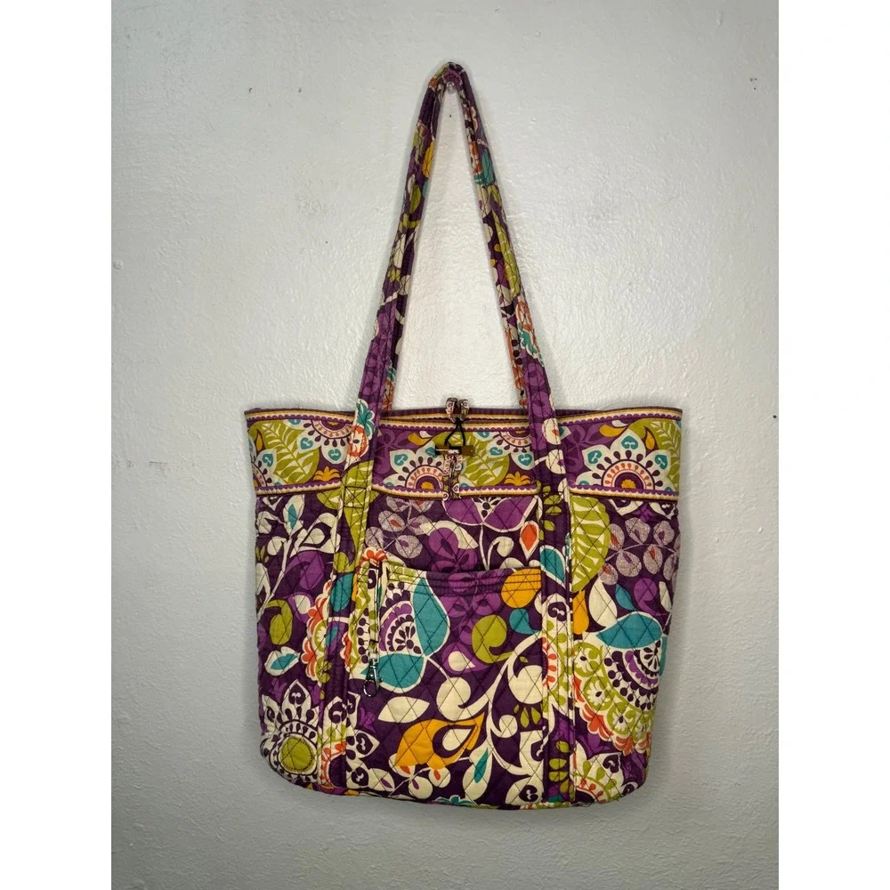Vera Bradley Quilted Tote Bag Plum Crazy Purple Green Paisley Boho Hppie